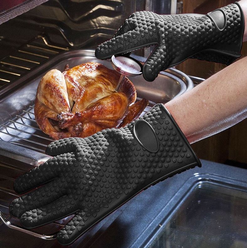 2pcs Food Grade Thick Heat Resistant Silicone Glove BBQ Grill Gloves  Kitchen Barbecue Oven Cooking Mitts Grill Baking Gloves