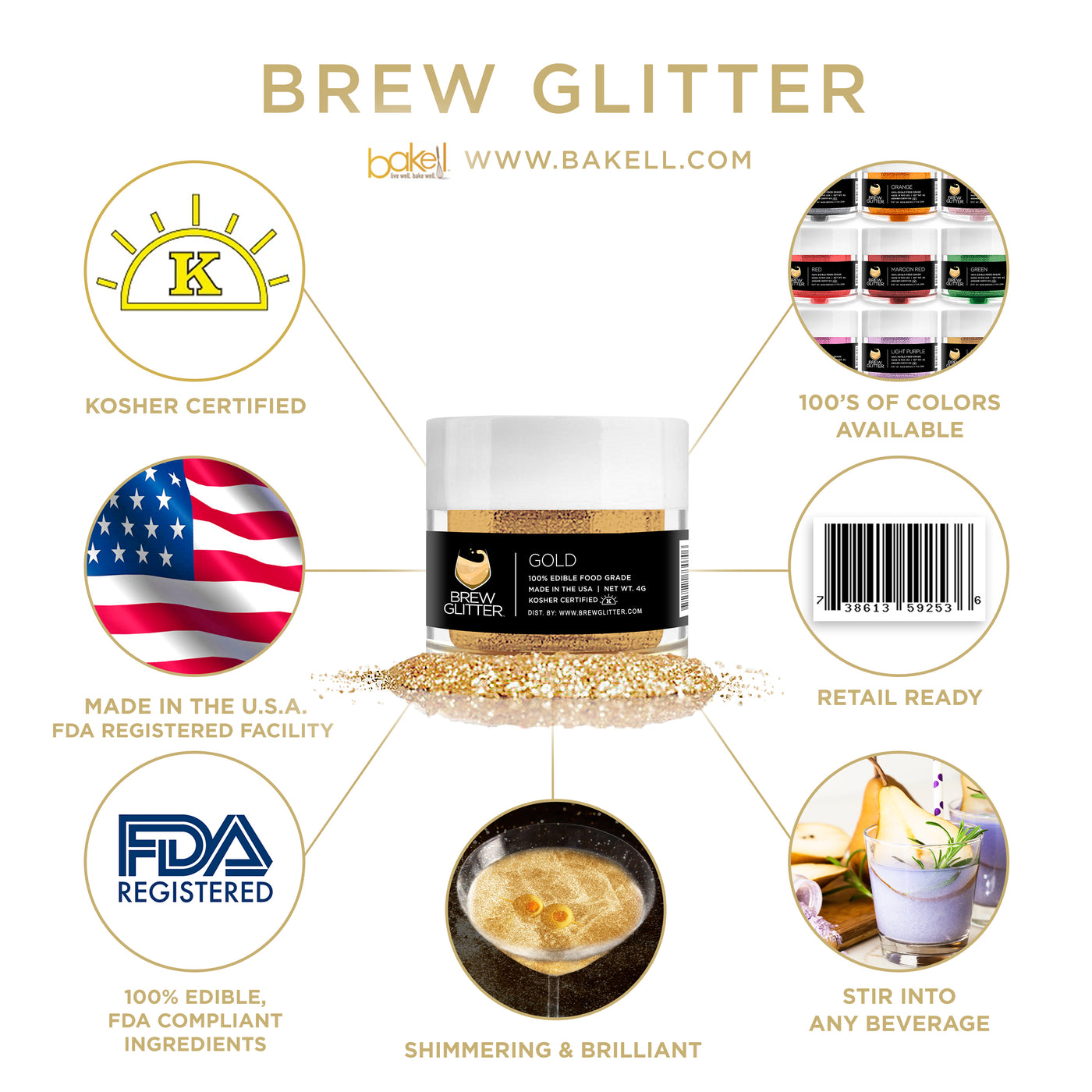 BREW GLITTER Gold Edible Glitter For Drinks, Cocktails, Beer, Drink Garnish  & Beverages | 4 Grams | KOSHER Certified | 100% Edible & Food Grade 