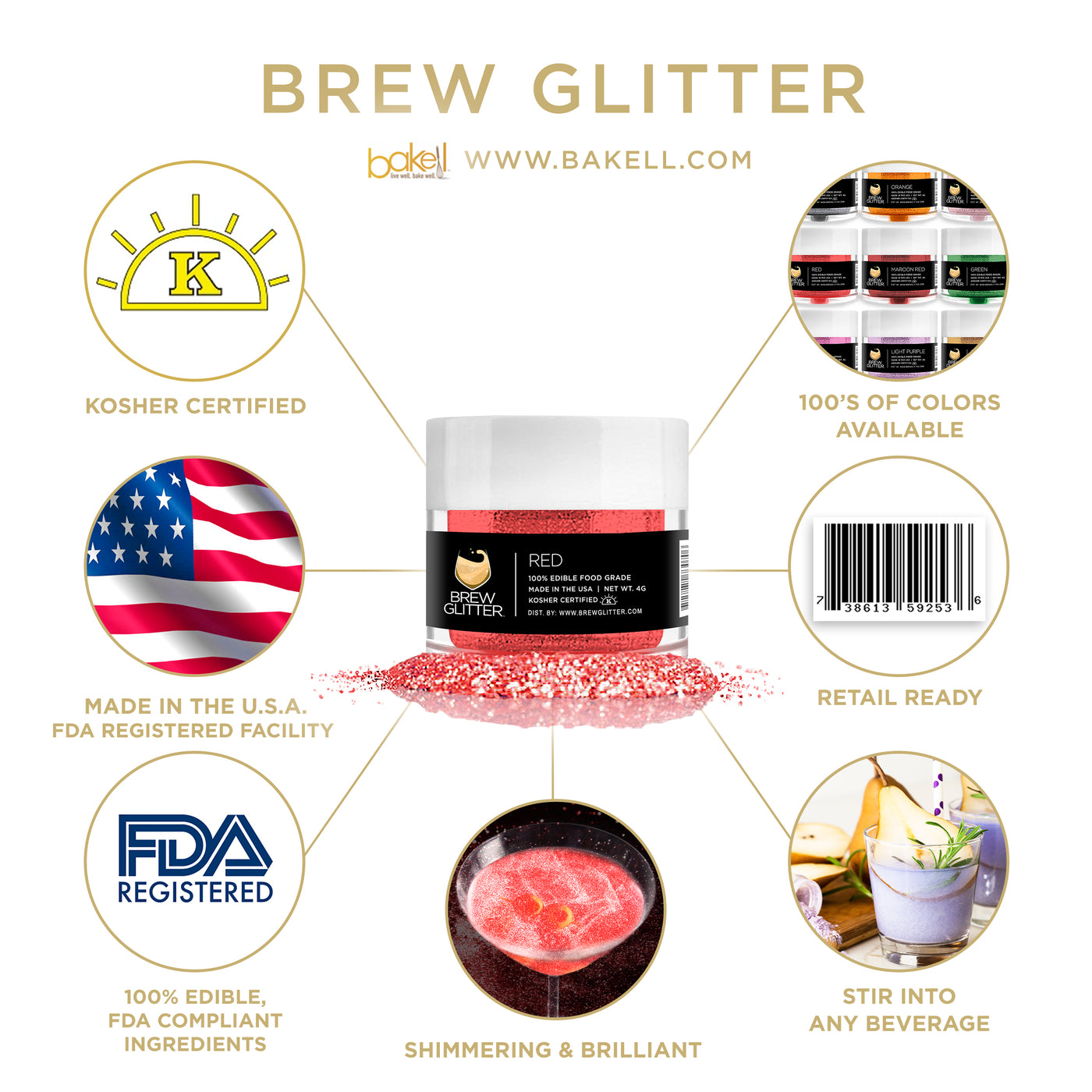 Red Brew Glitter Color Changing Edible Glitter For Drinks, Cocktails, Beer,  Garnish Glitter & Beverages | KOSHER & HALAL Certified | 100% Edible 